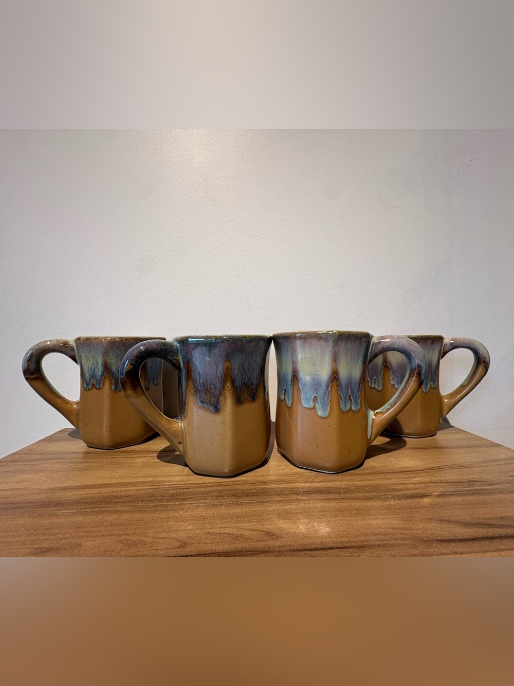 Rustic Brown Ceramic Mug with Blue Drip Glaze
